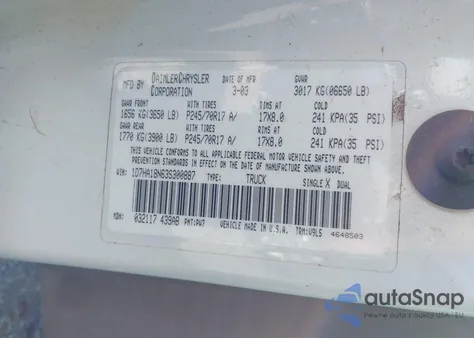 2003 Dodge Ram 1500 Slt/Laramie/St z USA, uszkodzony, nr VIN 1D7HA18N63S300887